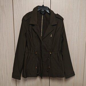 Eden Society Utility Jacket Women’s Large Olive Green Stretch Zip Drawstring